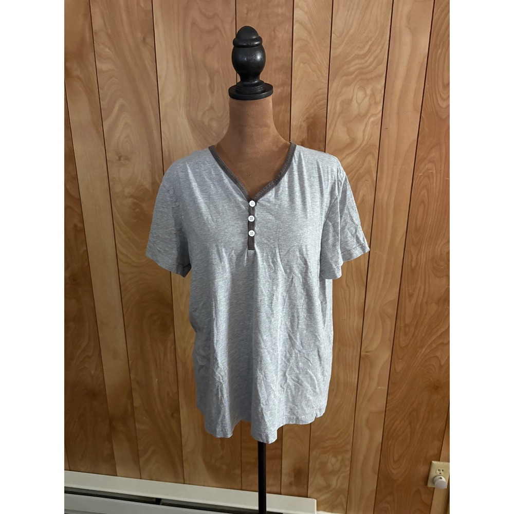 Hawiton Womens Pajama Top Heather Gray Henley Short Sleeve Sleep‎ Shirt Size M